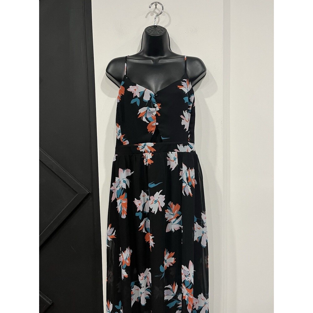 Candies Black Floral Cutout Spaghetti Strap Maxi Dress Size XL